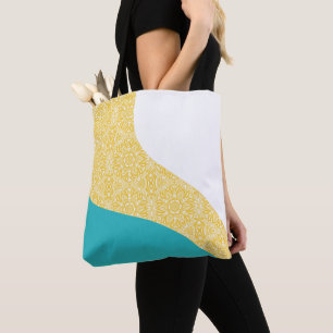 Tote Bag Vagues simples - Motif floral Turquoise et Jaune