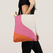 Tote Bag Vagues simples - rose, orange et crème (De près)