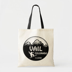 Tote Bag Vail Colorado black white snowboard art bag