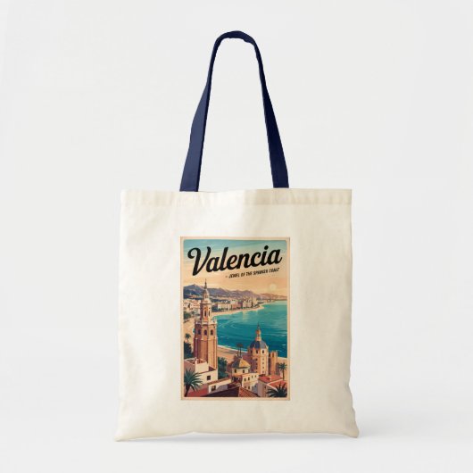 Tote Bag Valence Espagne Côte Illustration Voyage Art Retro (Devant)