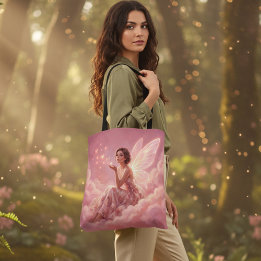 Tote Bag Valentine Fairy on Pink Clouds Fantasy Art