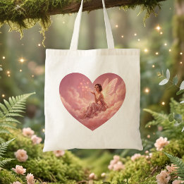 Tote Bag Valentine Fairy on Pink Clouds Fantasy Art
