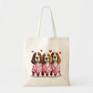 Tote Bag Valentines Day Basset Hound Dogs