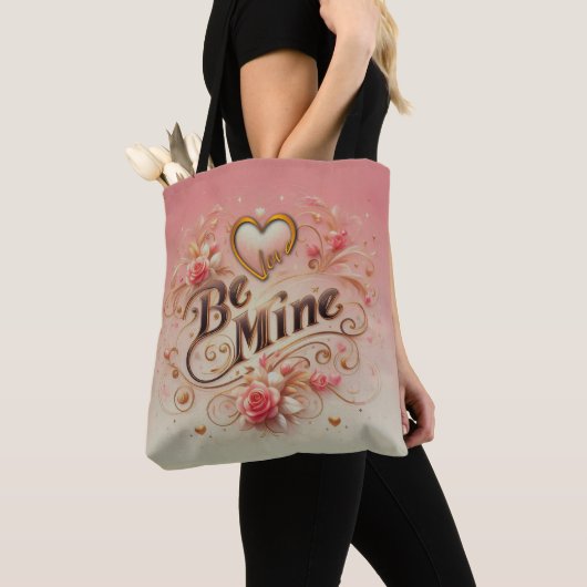 Tote Bag Valentine's Day Be Mine Design with Heart, Citatio (De près)