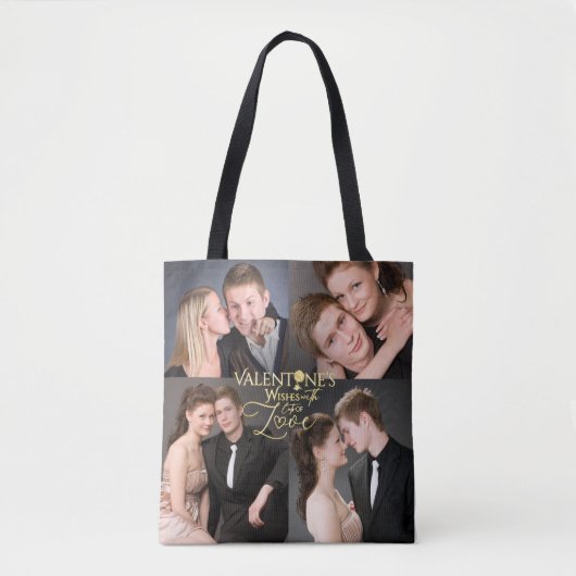 Tote Bag Valentine's Day Elegant Gold Photo Collage  (Devant)