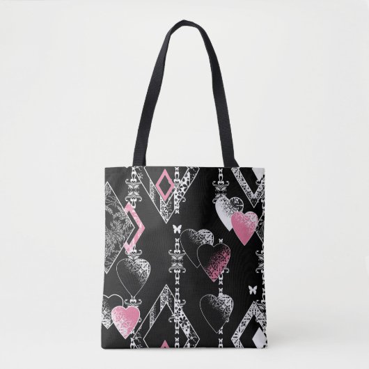 Tote Bag Valentines sans couture jour amour noir blanc moti (Devant)