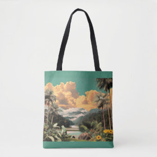 Tote Bag Vallée Tropicale Surréaliste Avec Palmiers