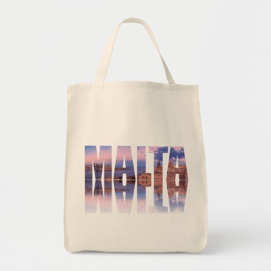 Tote Bag Valletta old town and harbor Malta text reflection (Devant)
