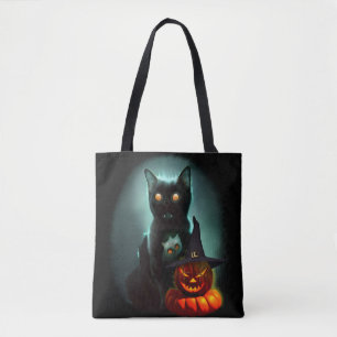 Tote Bag Vampire Chat et Assistant Citrouille Halloween Sur