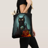 Tote Bag Vampire Chat et Assistant Citrouille Halloween Sur (De près)