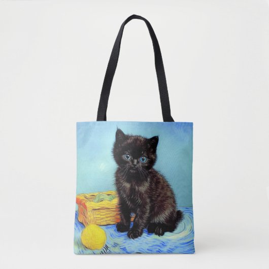 Tote Bag Van Gogh Black Kitten avec fils (Devant)