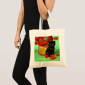 Tote Bag Van Gogh Black Kitten Fleurs rouges (Devant (produit))