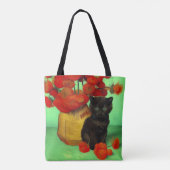 Tote Bag Van Gogh Black Kitten Fleurs rouges (Dos)