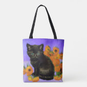 Tote Bag Van Gogh Kitten noir avec des tournesols (Dos)