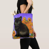 Tote Bag Van Gogh Kitten noir avec des tournesols (De près)