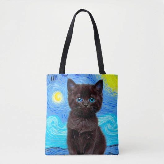 Tote Bag Van Gogh Starry Night Black Cat (Devant)