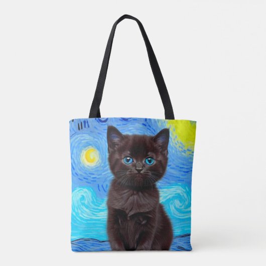 Tote Bag Van Gogh Starry Night Black Cat (Dos)