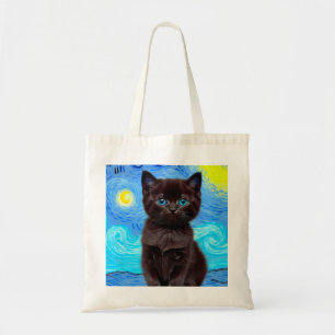 Tote Bag Van Gogh Starry Night Black Cat