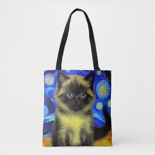 Tote Bag Van Gogh Starry Nuit Siamese Cat (Devant)
