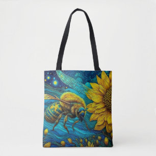 Tote Bag Van Gogh Style Bee & Sunflower