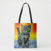 Tote Bag Van Gogh Style Chat Sunset Beach (Devant)