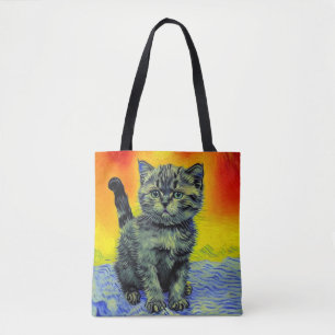 Tote Bag Van Gogh Style Chat Sunset Beach