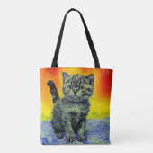 Tote Bag Van Gogh Style Chat Sunset Beach (Dos)