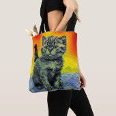 Tote Bag Van Gogh Style Chat Sunset Beach (De près)