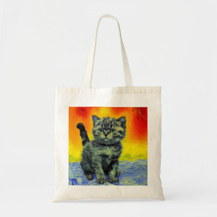 Tote Bag Van Gogh Style Chat Sunset Beach