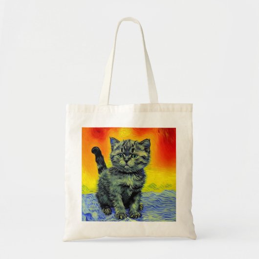 Tote Bag Van Gogh Style Chat Sunset Beach (Devant)
