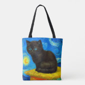 Tote Bag Van Gogh Style Starry Night Cat (Dos)