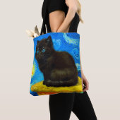 Tote Bag Van Gogh Style Starry Night Cat (De près)