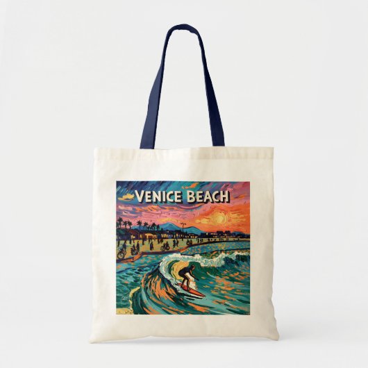 Tote Bag Van Gogh Venice Beach Surfing California Retro (Devant)