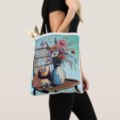 Tote Bag Vannerie et Fleurs Ambiance Été (De près)