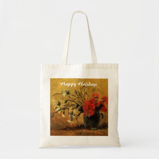 Tote Bag Vase avec oeillets rouges et blancs (Devant)
