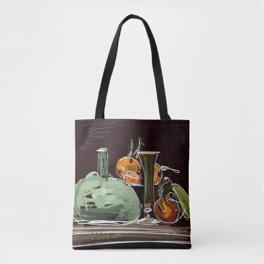 Tote Bag Vase verte à vin de fruits expressionniste (Devant)