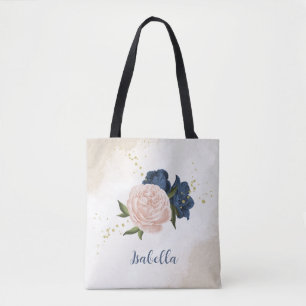 Tote Bag végétation marine et fleurs roses rousses