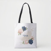 Tote Bag végétation marine et fleurs roses rousses (Devant)