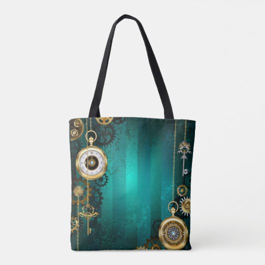 Tote Bag Veille bijoux Steampunk sur un Arrière - plan vert (Dos)