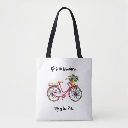 Tote Bag Vélo illustré avec panier à fleurs (Devant)