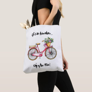 Tote Bag Vélo illustré avec panier à fleurs