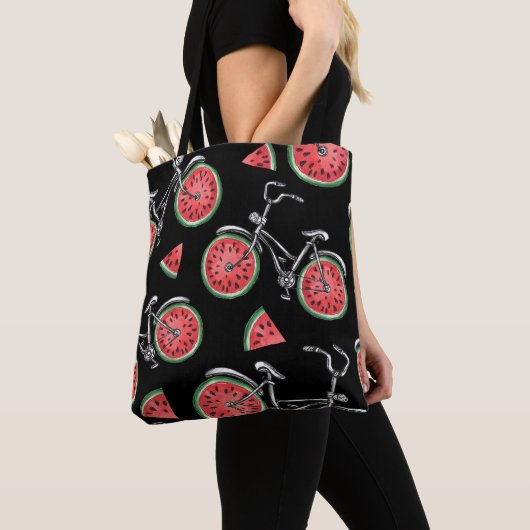 Tote Bag Vélos à roue de pastèque, motif d'été. (De près)