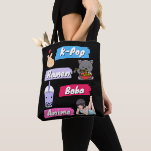Tote Bag Ventilateur de culture K-Pop, Ramen, Boba et Anime
