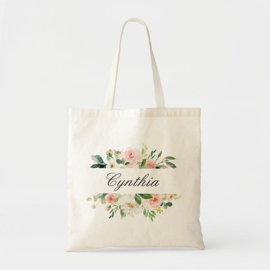 Tote Bag Verdure Aquarelle rose pâle Floral Bridesmaid (Devant)