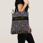Tote Bag Veri Peri violet Empreinte de léopard noir avec no (De près)