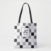 Tote Bag Vérification Monogramme Noir Gris Moderne Simple (Devant)
