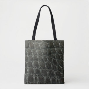 Tote Bag Véritable alligator noir texture cuir, gros plan 