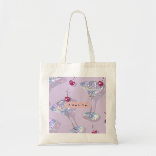 Tote Bag Verre à Martini iridescent personnalisé avec paill (Devant)
