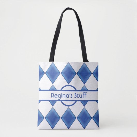 Tote Bag Verre bleu et Harlequins blancs personnalisés (Devant)
