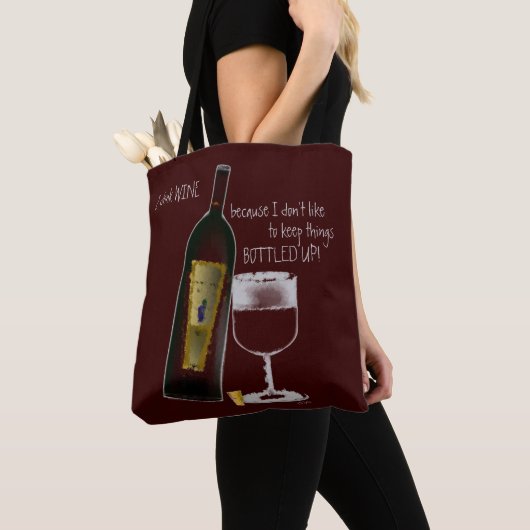 Tote Bag Verre bouteille Rouge Vin Graphique Humour (De près)